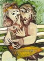 Couple assis sur un banc 1971 cubisme Pablo Picasso